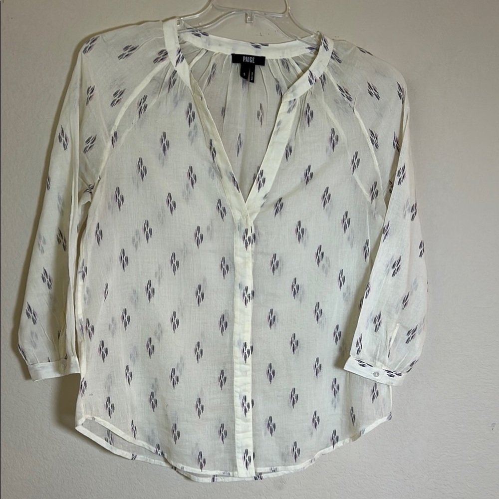PAIGE Ivory and Black Patterned Top size S